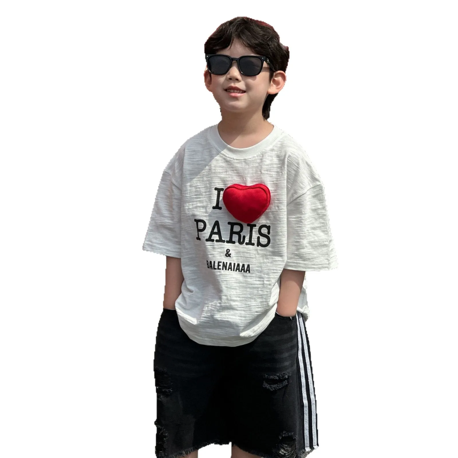 

2026 New Boys Summer Three Quarter Sleeve T-Shirt Cool Trendy Korean Style Casual Tops For Little & Big Kids