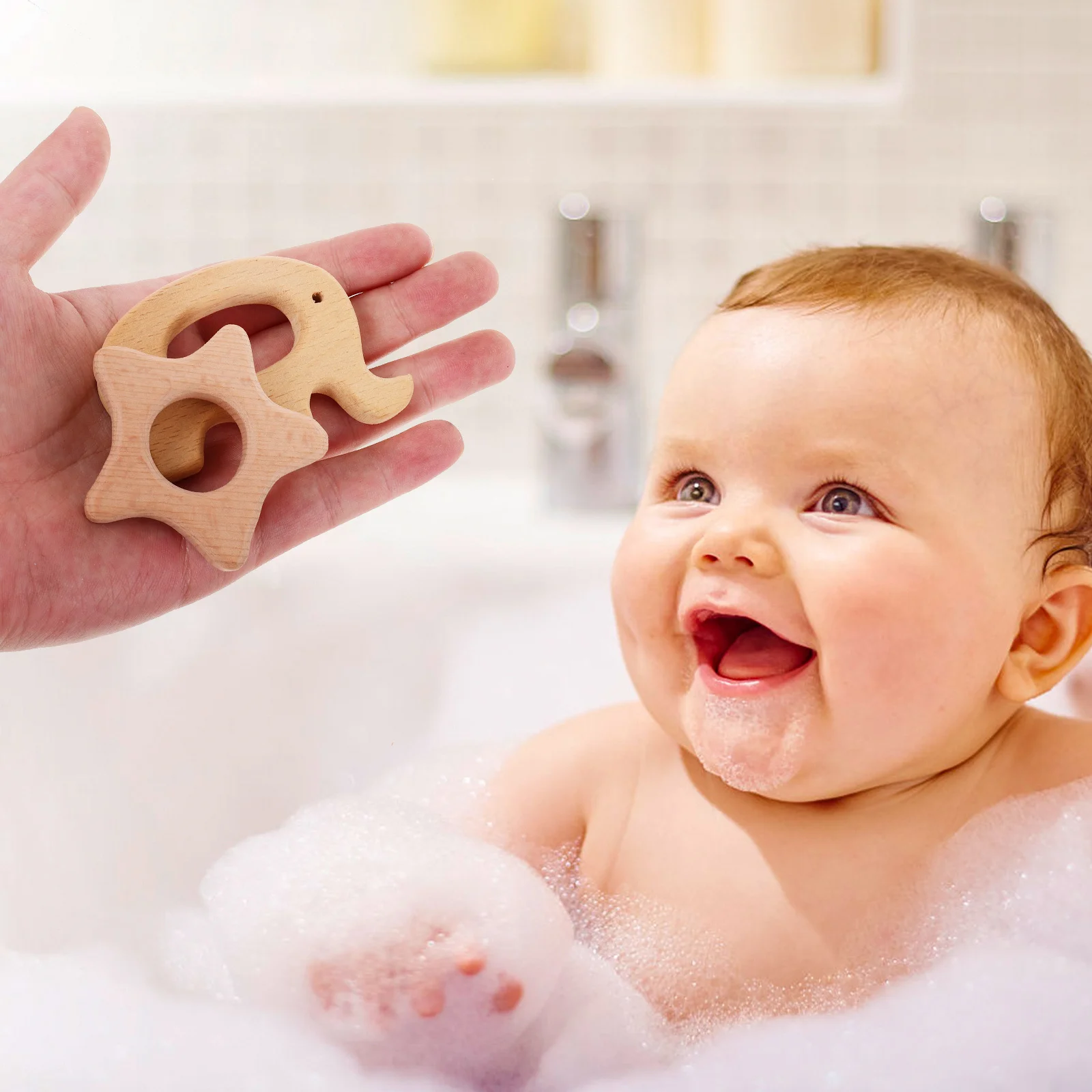 Anneau de dentition en bois de hêtre pour bébé, 9 pièces, pour une mastication confortable et le développement buccal, anneau de dentition en bois