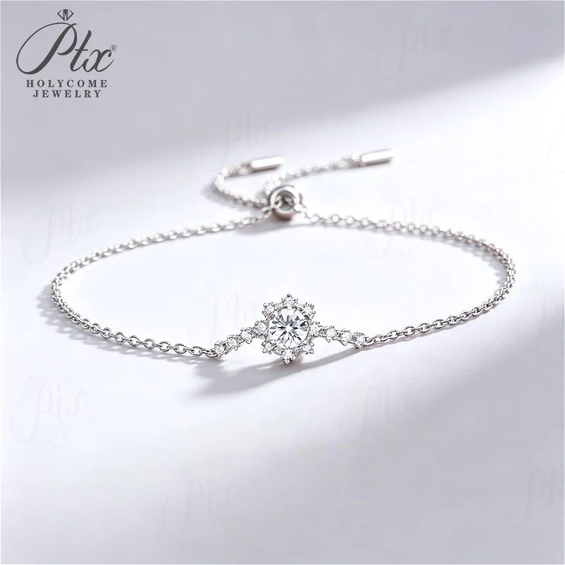 Moissanit-Armband, runder Schliff, D-Farbe, 925 Sterling Silber, klassisches Geburtstags- und Jubiläumsgeschenk, Alltagsschmuck, Holycome Schmuck. – Detail 7