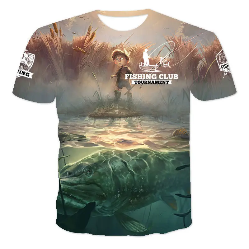 Summer Outdoor Fishing 3d Printed T-Shirt Men's Creative O Fashion Casual Graphic Clothing Short Sleeve Plus Size Loose Top.