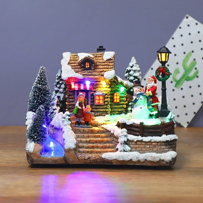 Christmas LED Lighted Snow House Revolving Santa Snowman USB Battery Operated Musical Village Scene Xmas Decor