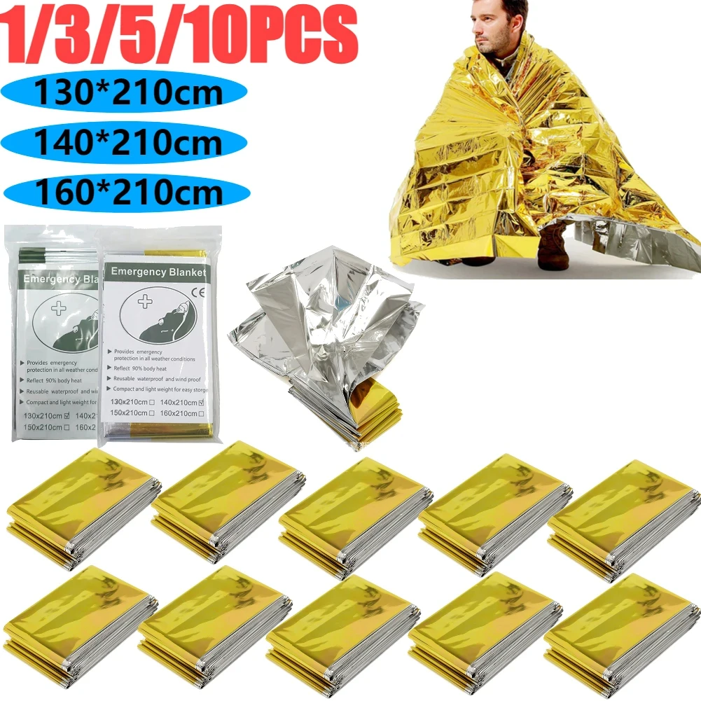 1-10pcs Emergency Blanket Thermal Windproof Outdoor Survive First Aid Take Refuge Rescue Kit Waterproof Foil Blanket Hiking