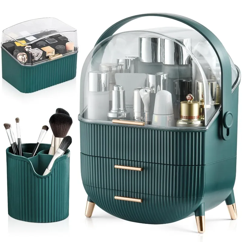 

Makeup Organizer,Skincare Organizer with 2 Drawers and Brush Storage Box,Lipstick Holder,Cosmetic Display Case