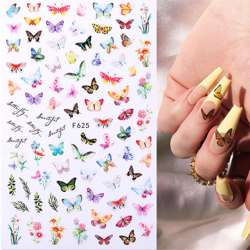 Color Butterfly Flower Nail Art Sticker Nail Parts Rose Sunflower 3D Adhesive Sticker Nail Decoration Decals Manicure