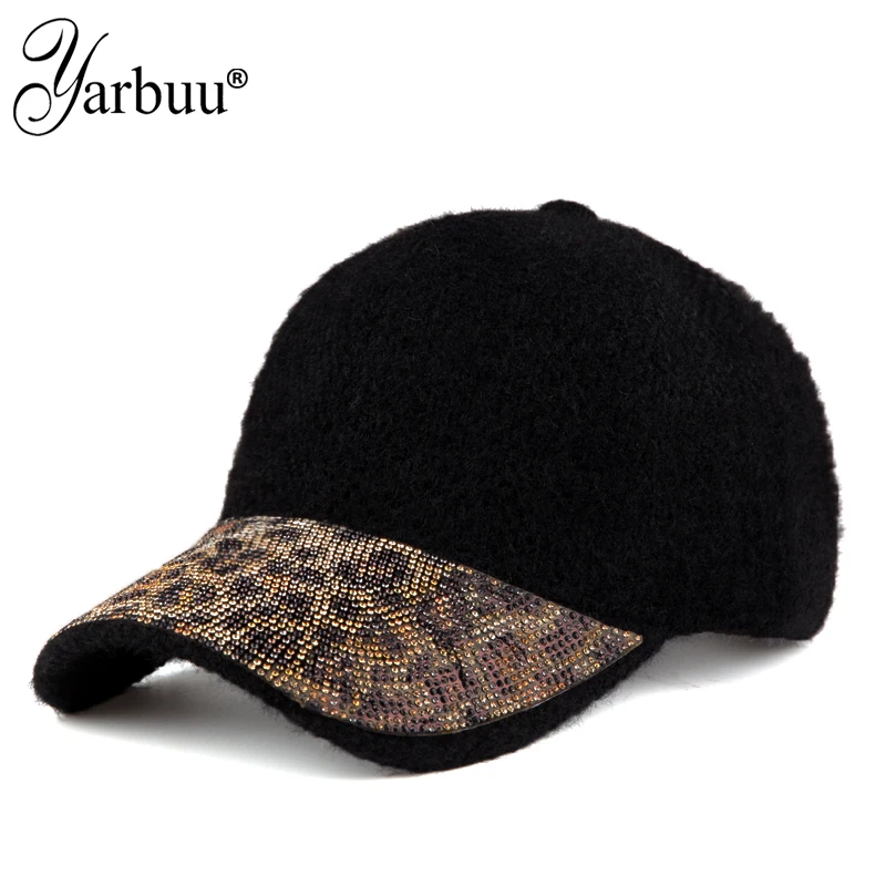 

[YARBUU] High Quality Winter Baseball Cap Leopard Print Rhinestone Gorras Caps Keep Warm Casquette Hats Trucker Hat For Men