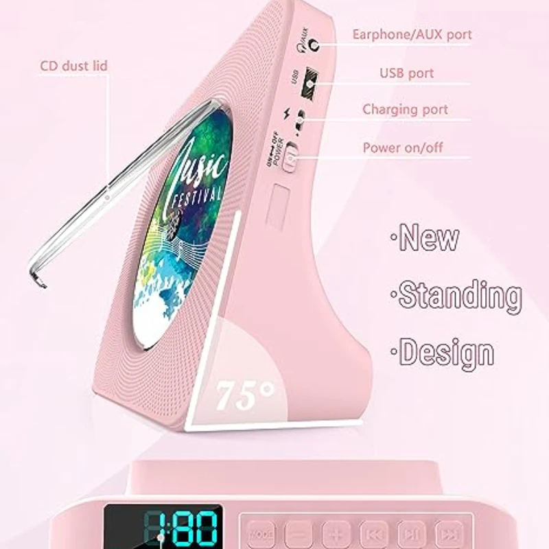 Qoosea CD Player Portable with Bluetooth 5.0, HiFi Sound Speaker, CD Music Player with Remote Control, Dust Cover, FM Radio