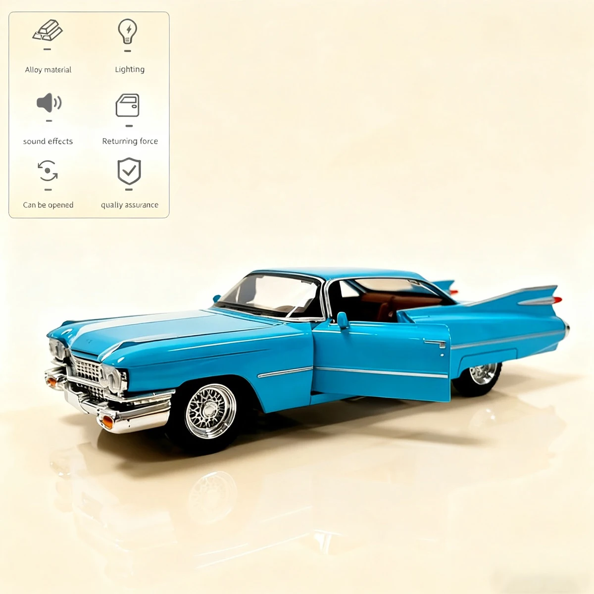 

1:32 Синий классический ретро-автомобиль из сплава металла, литая под давлением модель автомобиля, миниатюрный автомобиль со звуком и светом, открытые двери, игрушка для детей, парня, рождественский подарок, высокая имитация