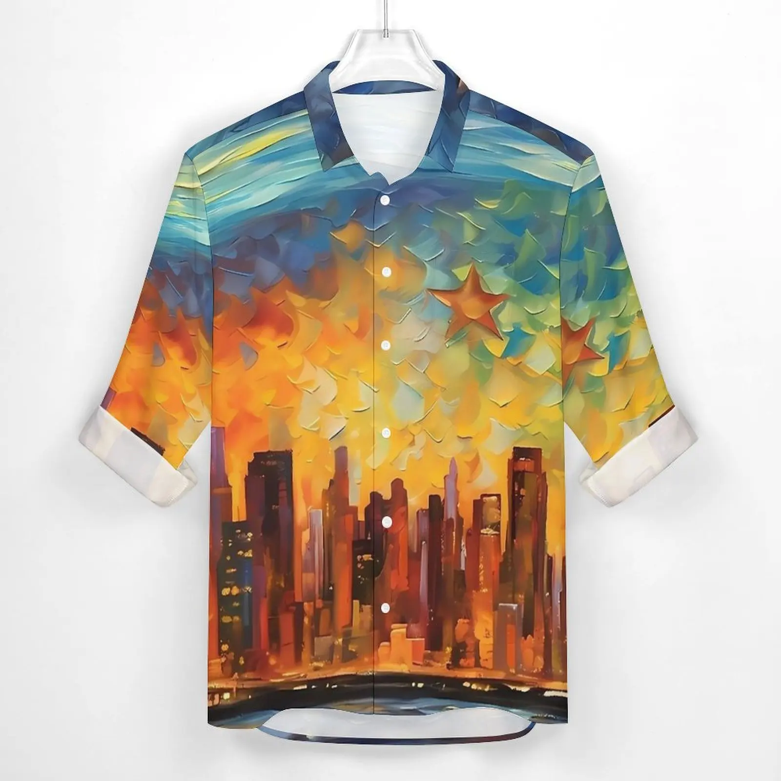 Van Gogh Shirt Male Abstract Starry Night Casual Shirts Spring Street Graphic Blouses Long Sleeve Fashion Oversize Top Gift Idea