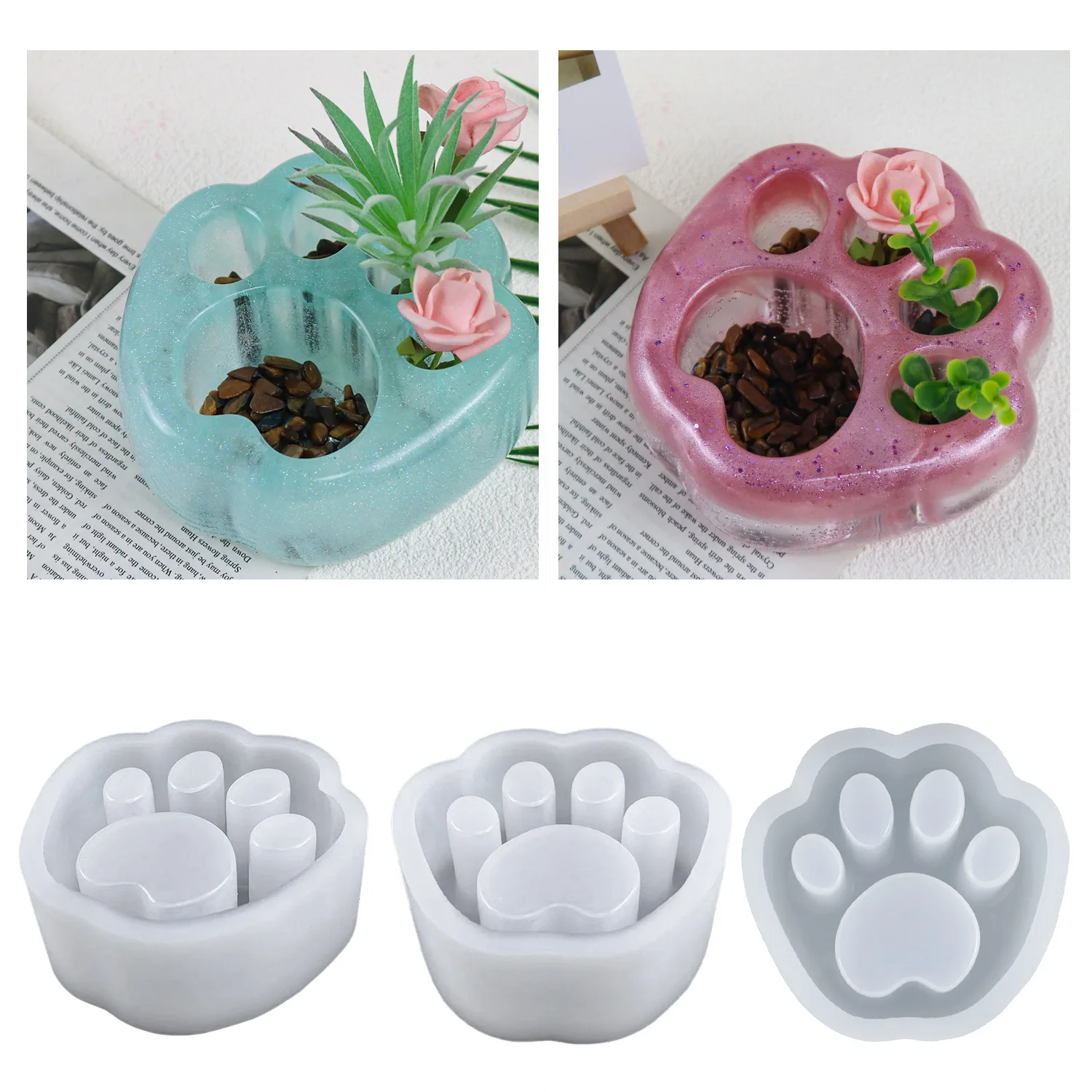 

Made of silicone mold in the shape of cat paws and epoxy resin it can be used for storing flower pot ornaments and accessories