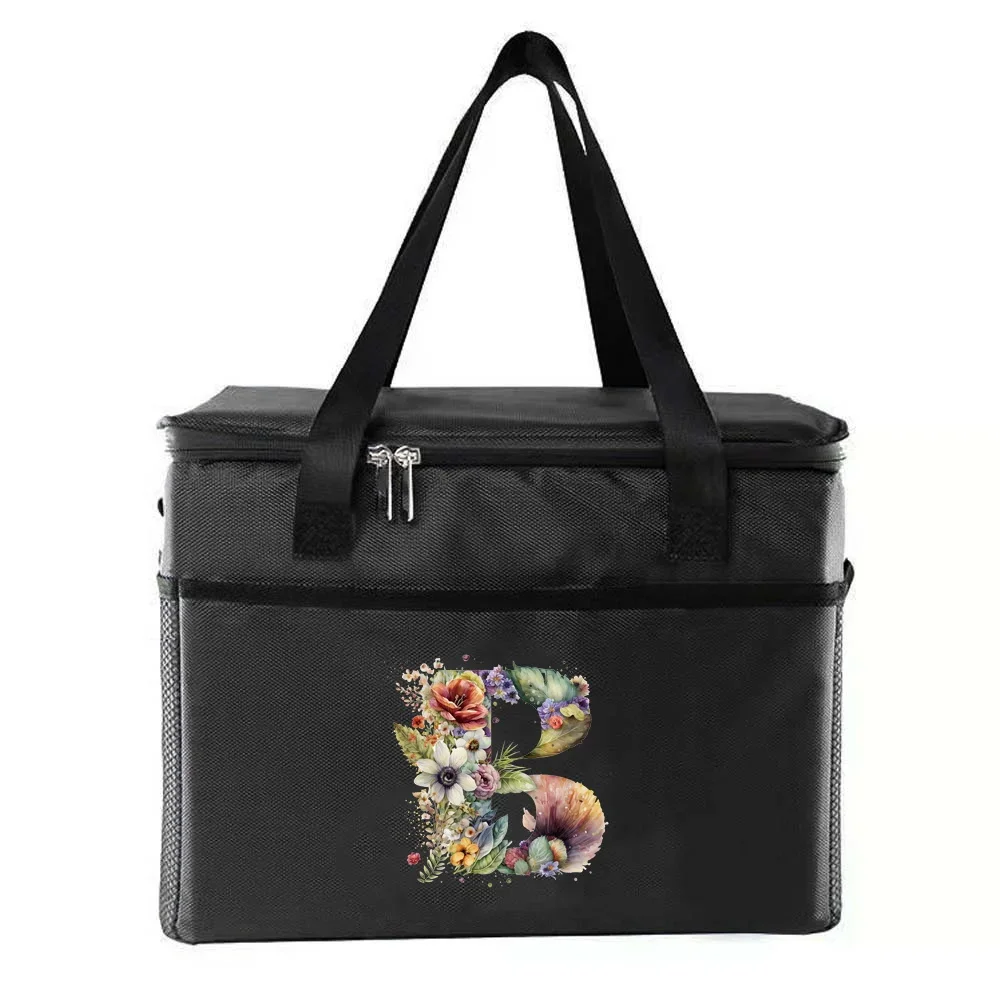 Lunch Bag Insulated Cooler Bag Bento Pack Aluminum Pack Ice Pack Student Bento Lunch Handbags Floral Letter Printing Series