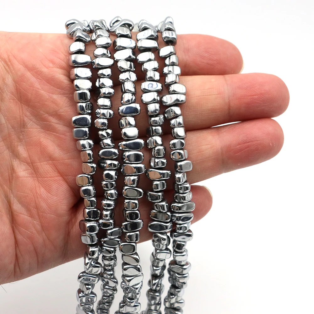 Irregular Natural Hematite Stone Chips Beads 5-8mm Silver Plating Hematite Gravel Bead Finding for Jewelry Making Necklace 15" image 5