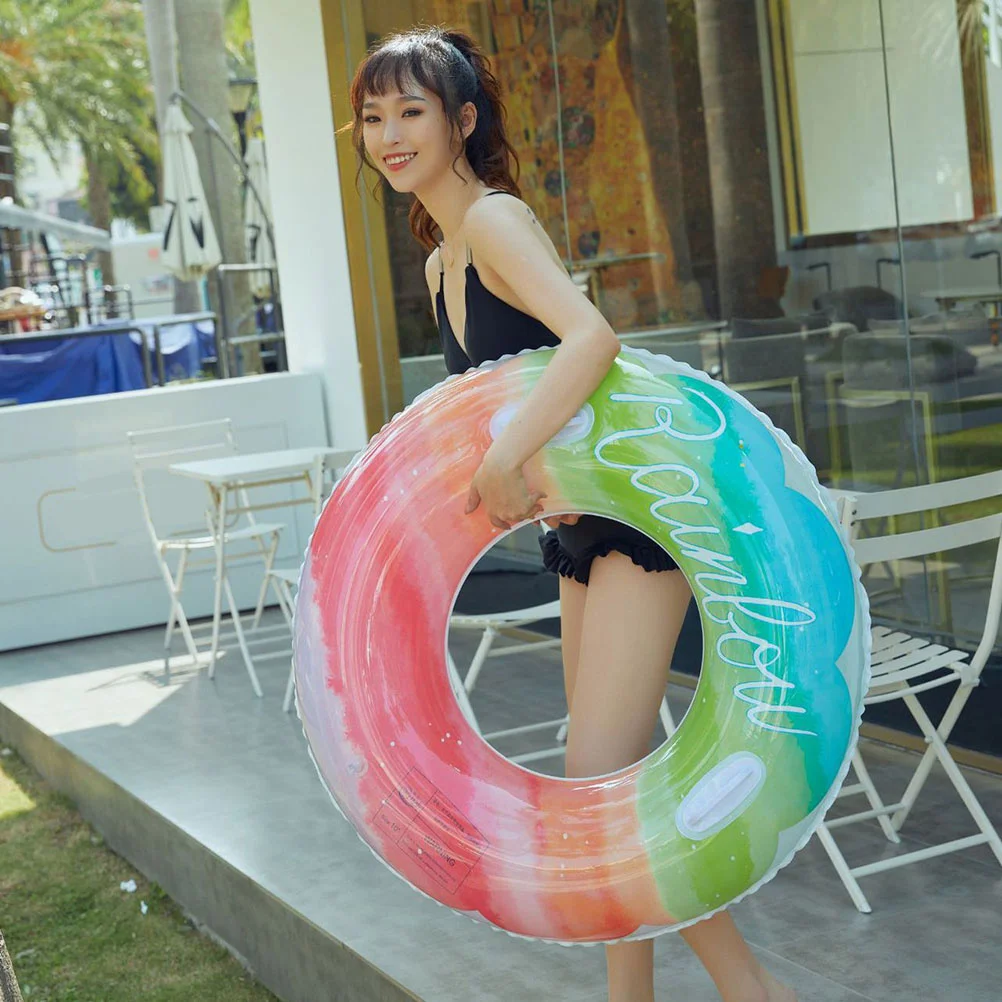 

2Pcs Thicken Plastic Rainbow Swimming Ring 120g Durable Safe Easy Inflate Deflate Pool Beach Lake Sports Accessory