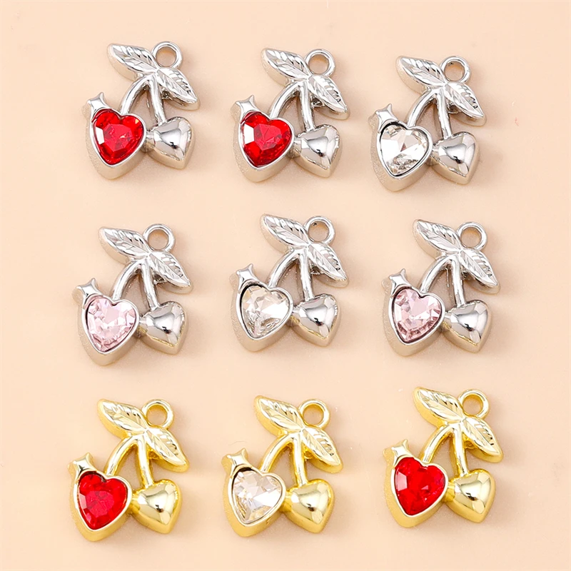 5 Stück 10x12mm Niedliche Mini-Kristall-Frucht-Kirschanhänger für die Herstellung von Halsketten, Ohrringen, Armbändern, DIY-Bastelarbeiten, Schmuckzubehör – Detail 2