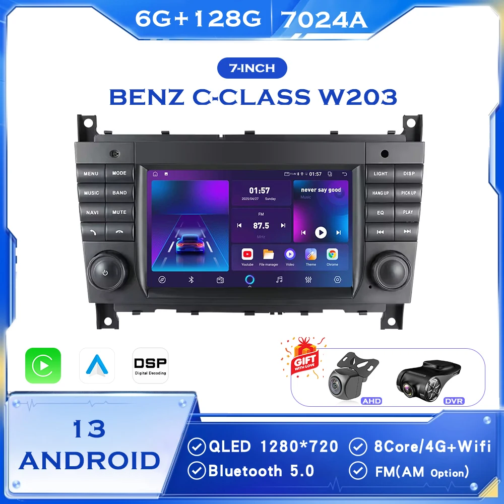 

BINGFAN 7" Carplay Android Auto Car Radio for Mercedes-Benz CLK C-Class W203 W209 C200K C230 2004-2007 Multimedia GPS Player