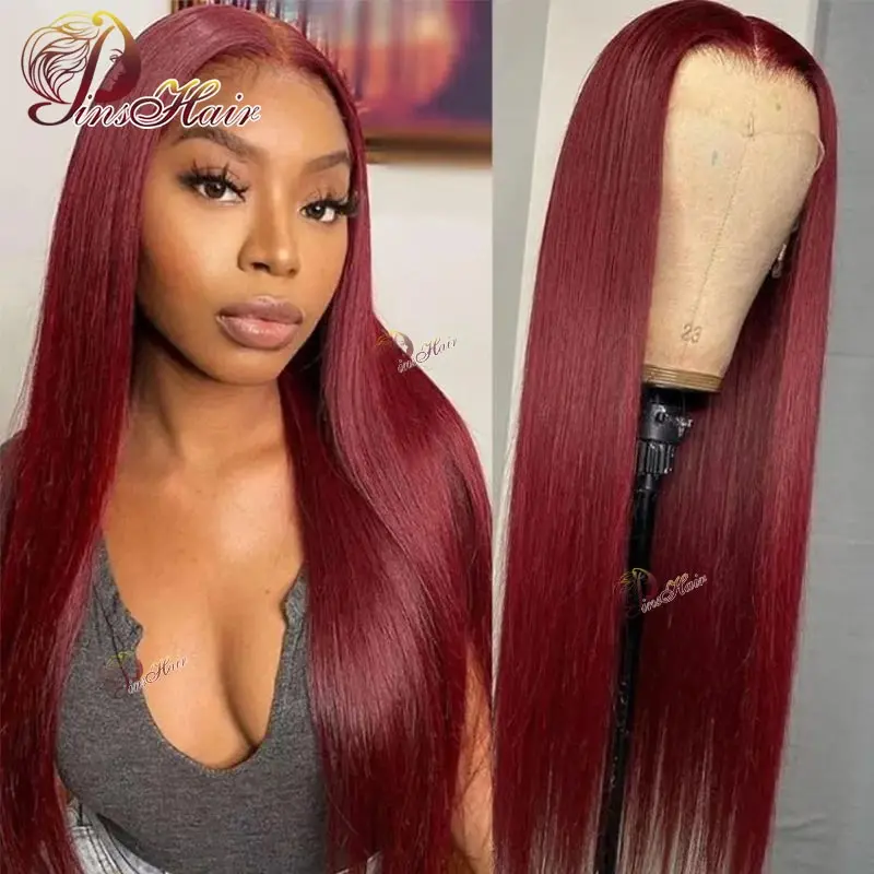 

HD 13x4 Burgundy 99J Red Colored Straight Lace Front Human Hair Wigs On Sale Pre Plucked Transparent Lace Frontal Wig Human Hair