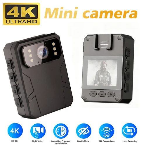 Mini cámara corporal Full HD 4K, grabadora de vídeo portátil de visión nocturna, cámara de policía, grabadora de aplicación de la ley, cámara corporal DV