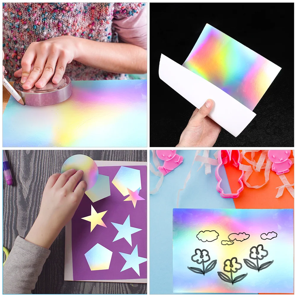 10 Sheets Metallic Rainbow Cardboard Thick Holographic Paper Painting Cardstock DIY Supply Handcraft Colorful Flash