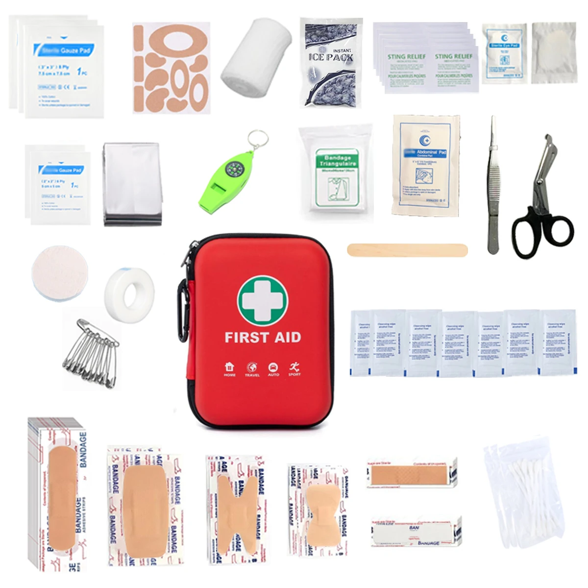 

169 шт. полный ассортимент портативных аварийных принадлежностей для приключений на открытом воздухе и дома, включая повязки, ножницы и многое другое
