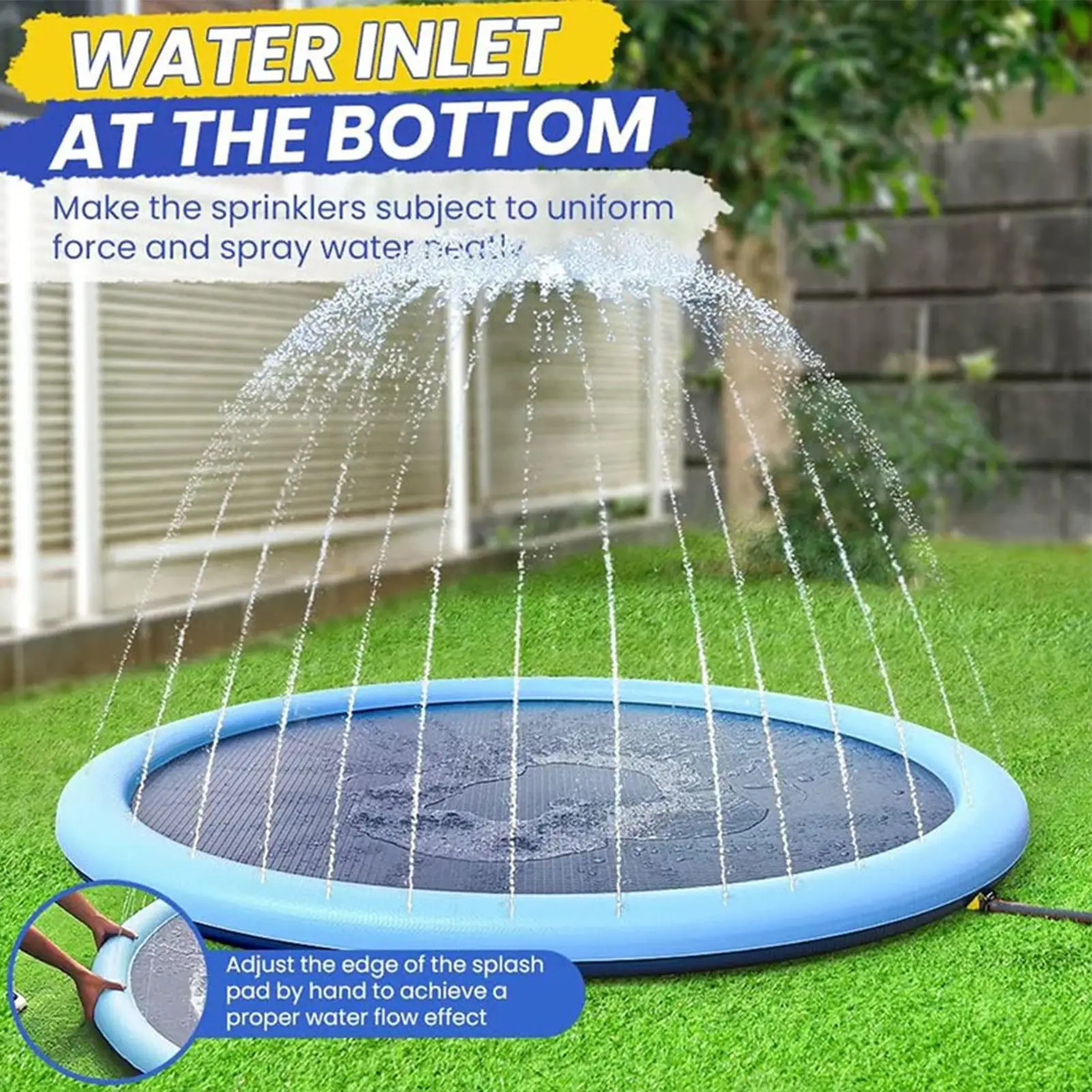 150cm Outdoor Kids Sprinkler Play Pad Mat Lawn Beach Letters Inflatable Water Pad Spray Water Games Mat Beach Cushion