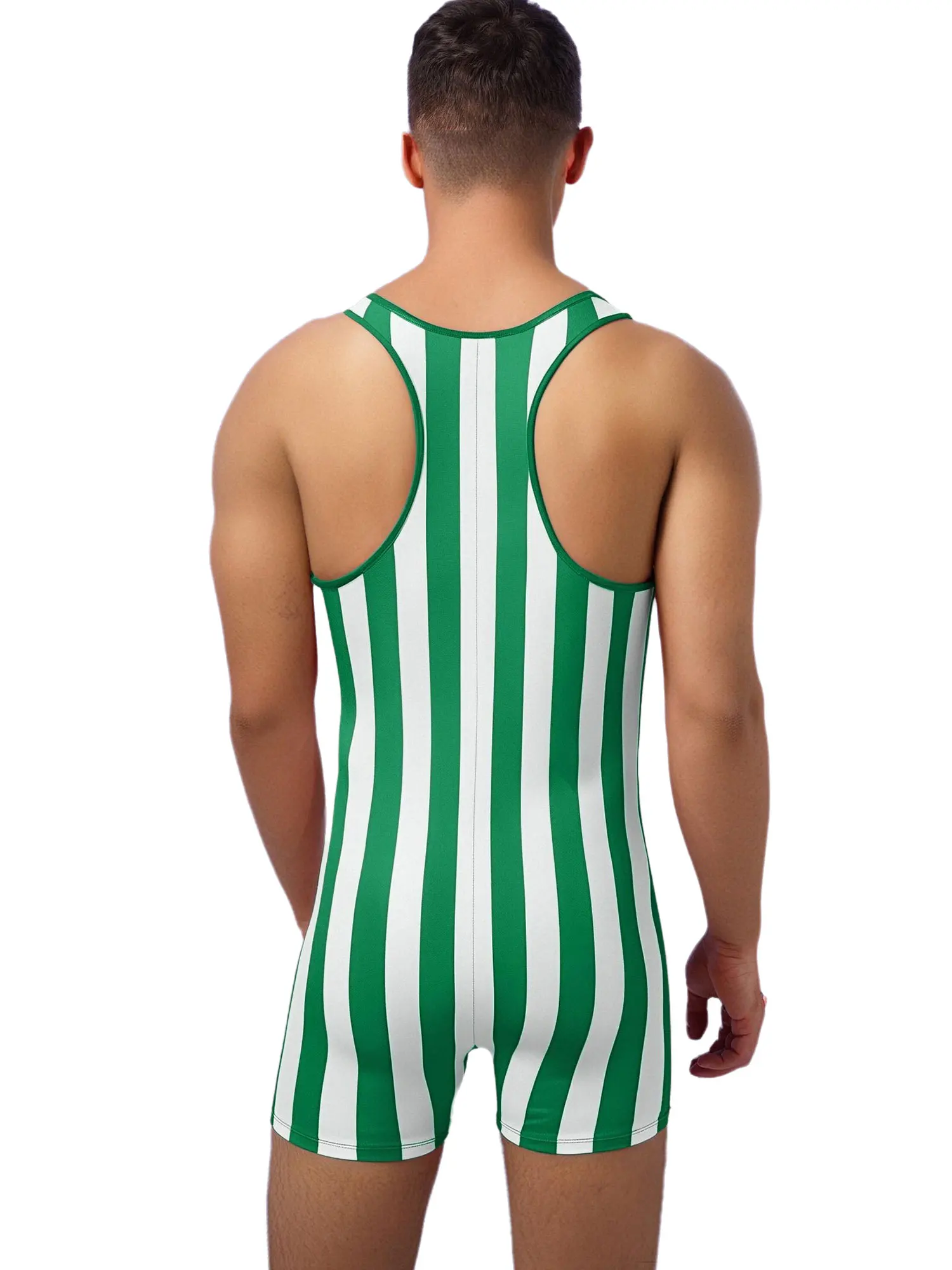 Strong Men's Stretchy Wrestling Singlet Workout Costumes Striped Rompers for Bodybuilding Shapewear Fitness Gym Sports Costumes