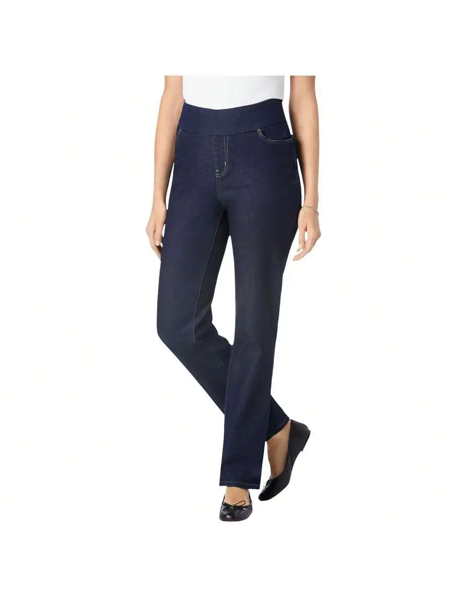 

Plus Size Stretch Denim Jeans With Elastic Waist Straight Leg Pull On