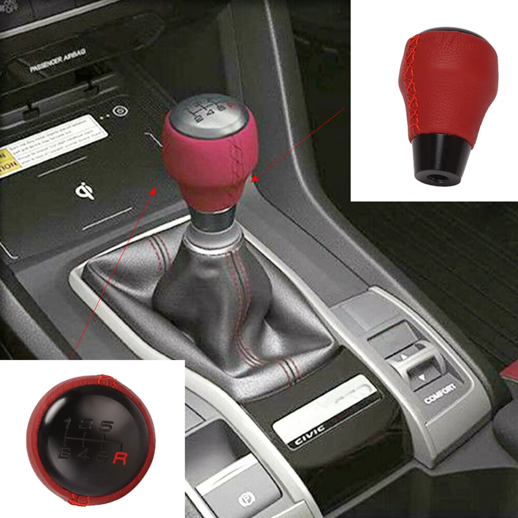 Durable-6 Speed MT Car Gear Shift Knob Stick Ball Head Change Lever Knob For Honda Civic Type R 2017-2019 08U92-TEA-110