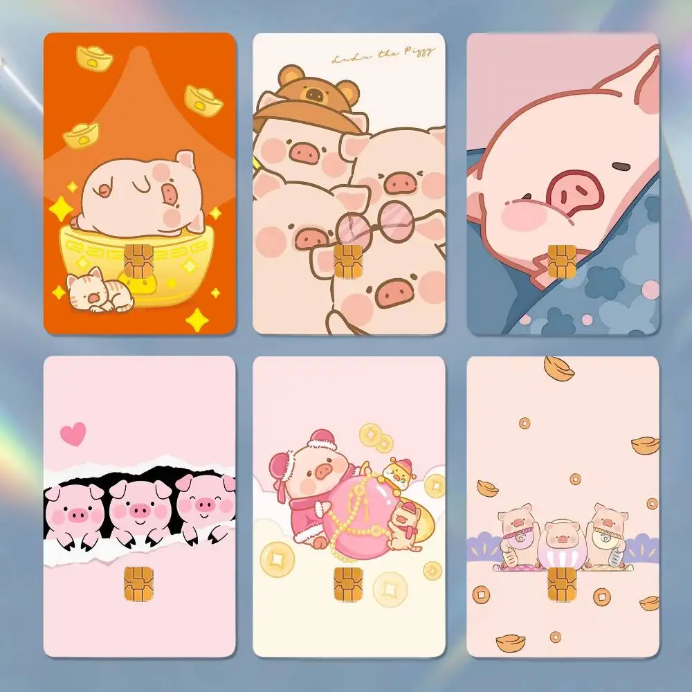 

Cartoon LuLu Pig 4pcs 1Set Laser Holographic Sticker Skin Cover for Credit Bank Debit Card