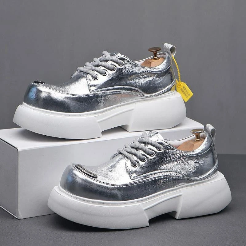 

Luxury Silvery Man Shoes Platform Heightening Fashion Leather Shoes for Man Wear-resistant Lightweight Sneakers Shoes Men
