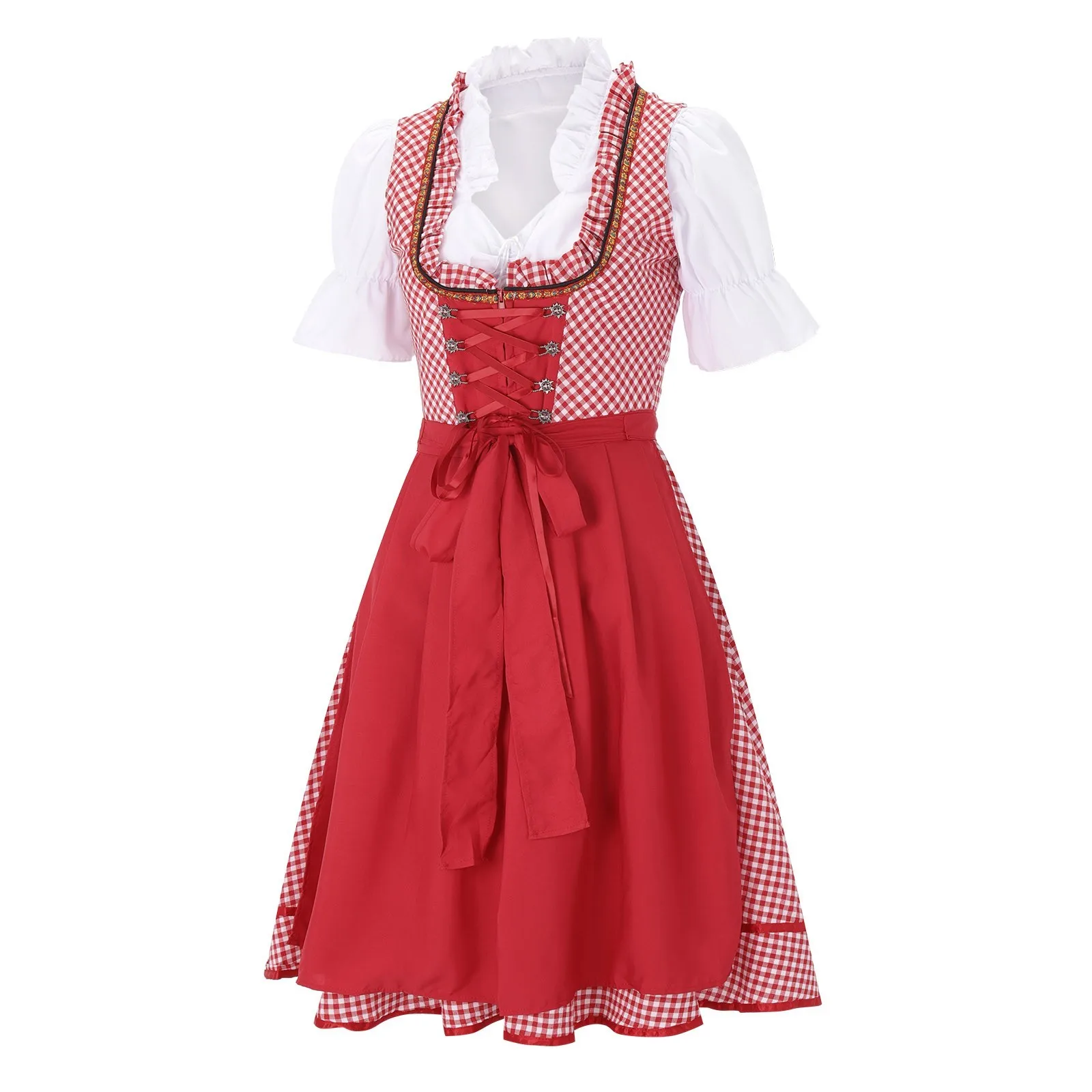 Oktoberfest Plaid Dirndl Jurk Duits Bavarian Bier Wench Serveerster Meid Jurk Cosplay Kostuum Carnaval Halloween Feestjurk