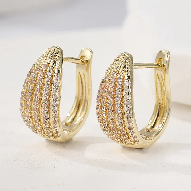 Elegant U-shaped Hoop Earrings For Women Luxurious Trendy Ear Buckles Inlay Cubic Zircon Fashionable Jewelry