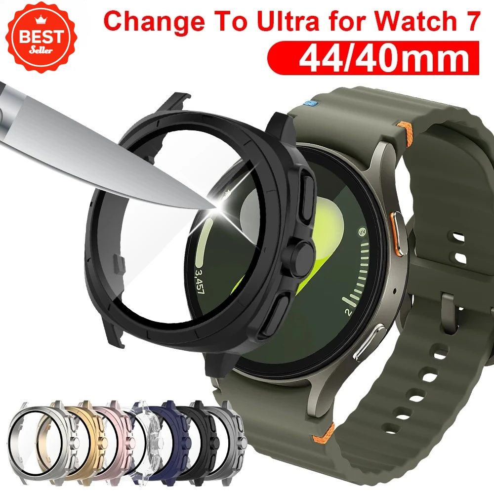 Защитный чехол для экрана Samsung Galaxy Watch 7, 40 мм, 44 мм, матовый жесткий чехол для ПК + защитный чехол из закаленного стекла, бампер.