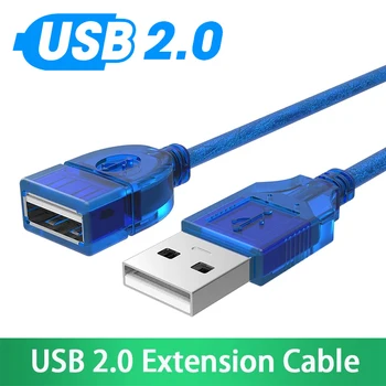 0.3M 1.5M 3m 5M USB2.0 uzatma kablosu şeffaf mavi erkek kadın USB adaptörü tel anti-girişim uzatma veri kablosu