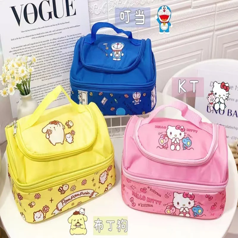 Kawaii Sanrioed Anime MyMelody Kuromi Cinnamoroll Food Lunch Bag Double Flip Insulation Bag uscire borsa portatile per il pranzo