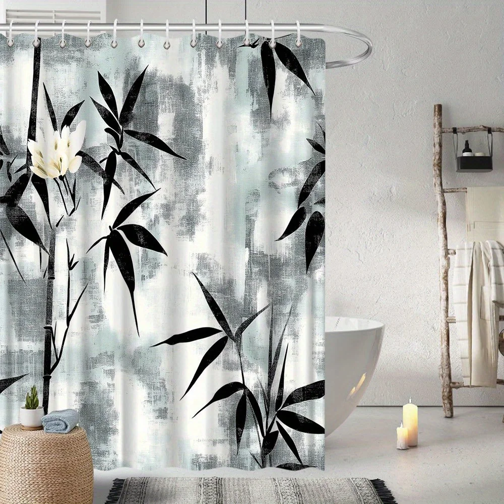 

Бамбуковая минималистичная занавеска для душа, однотонные бамбуковые и белые цветы, устойчивый к выцветанию полиэстер, успокаивающий декор для ванны