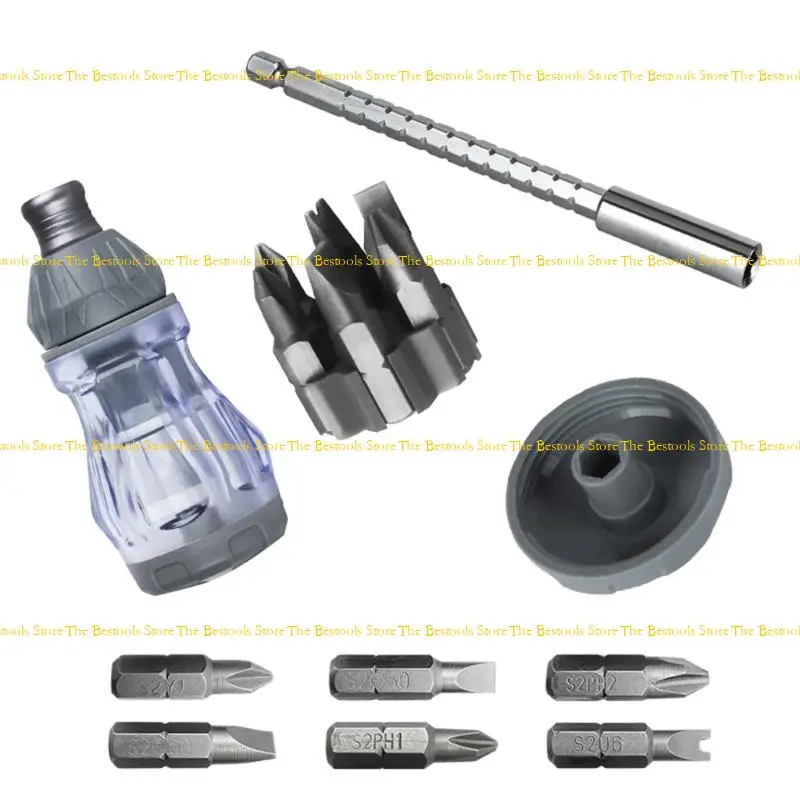 

12PF Ergonomic Ratcheting Screwdriver 6 Bit Nonslip Handle Convenient Build