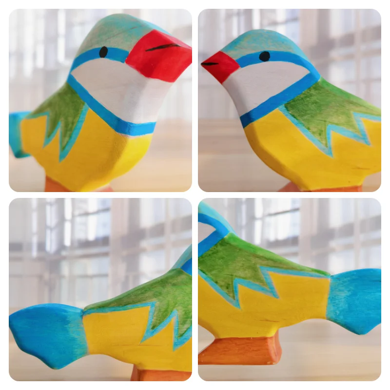 Blue Tit ไม้ธรรมชาติ Montessori Handmade รูปสัตว์ขนาดใหญ่ Handcraft Toy สัตว์ความรู้ความเข้าใจของเล่นเพื่อการศึกษา