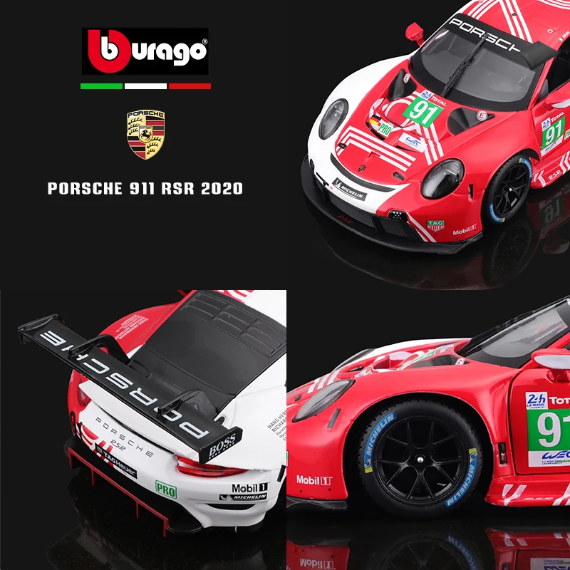 Bburago 1:24 Alloy car model Porsche 911 RSR LM 2020 Weissach alloy racing Vehicle Diecast Car Model Toy Collection Gift