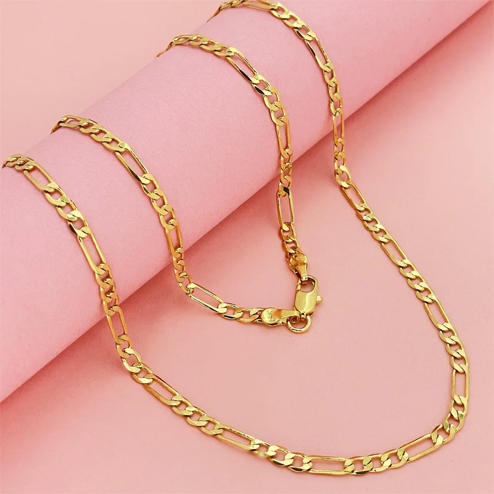 

High-quality AU999 gold necklace 24K gold 4MM three to one male and female universal geometric chain