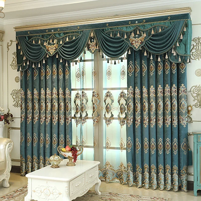 New Chinese Classical Heavy Industry Embroidery Craft Curtains Versatile Green Sunscreen Curtains Bedroom Living Villa Curtains