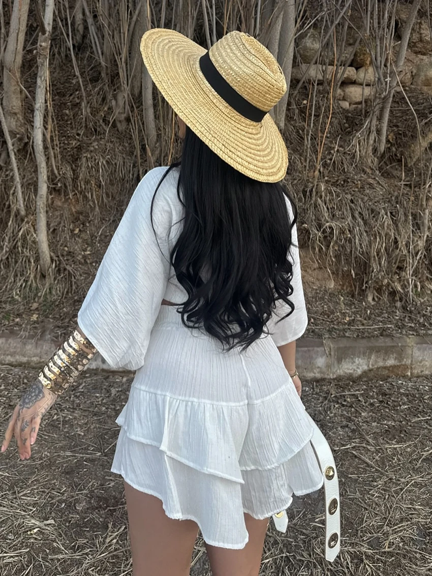 Marthaqiqi Loose Women Sleepwear Set Half Sleeve Pajamas V-Neck Nightwear Crop Top Nightie Shorts Ladies Nightgowns 2 Piece Suit