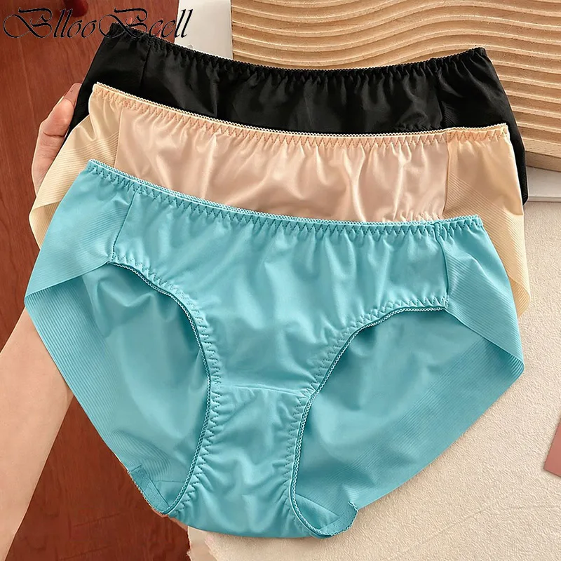 New Solid Satin Women's Underwear Seamless Panties Sexy Lace Low Waist Briefs Simple Female Underpants Sexy Lingeries