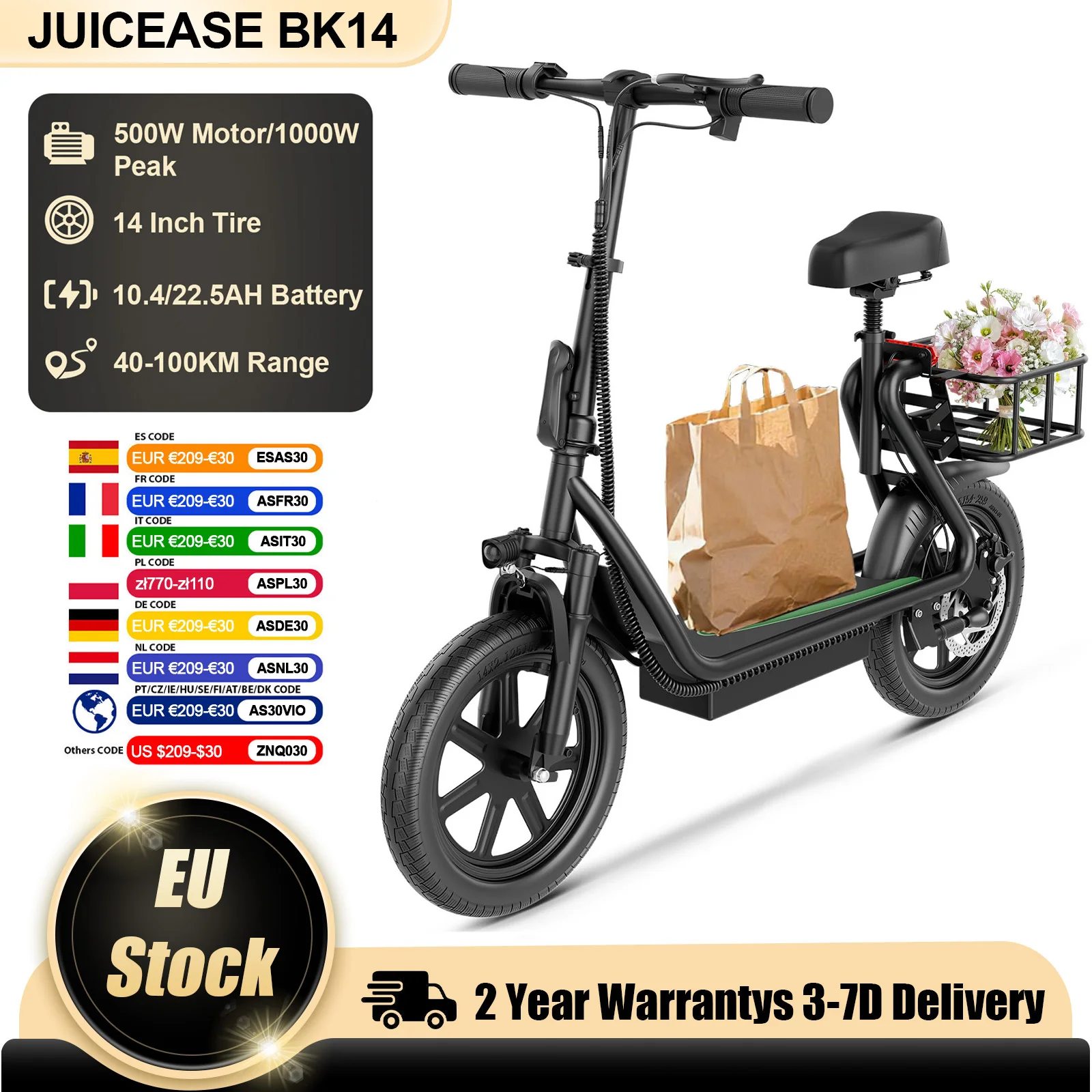 Vélo électrique AOVOPRO BK14/BK14 PRO, moteur 500W, puissance de pointe 1000W, vélo électrique pour adultes, contrôle par application, pneus larges de 14 pouces, VTT électrique