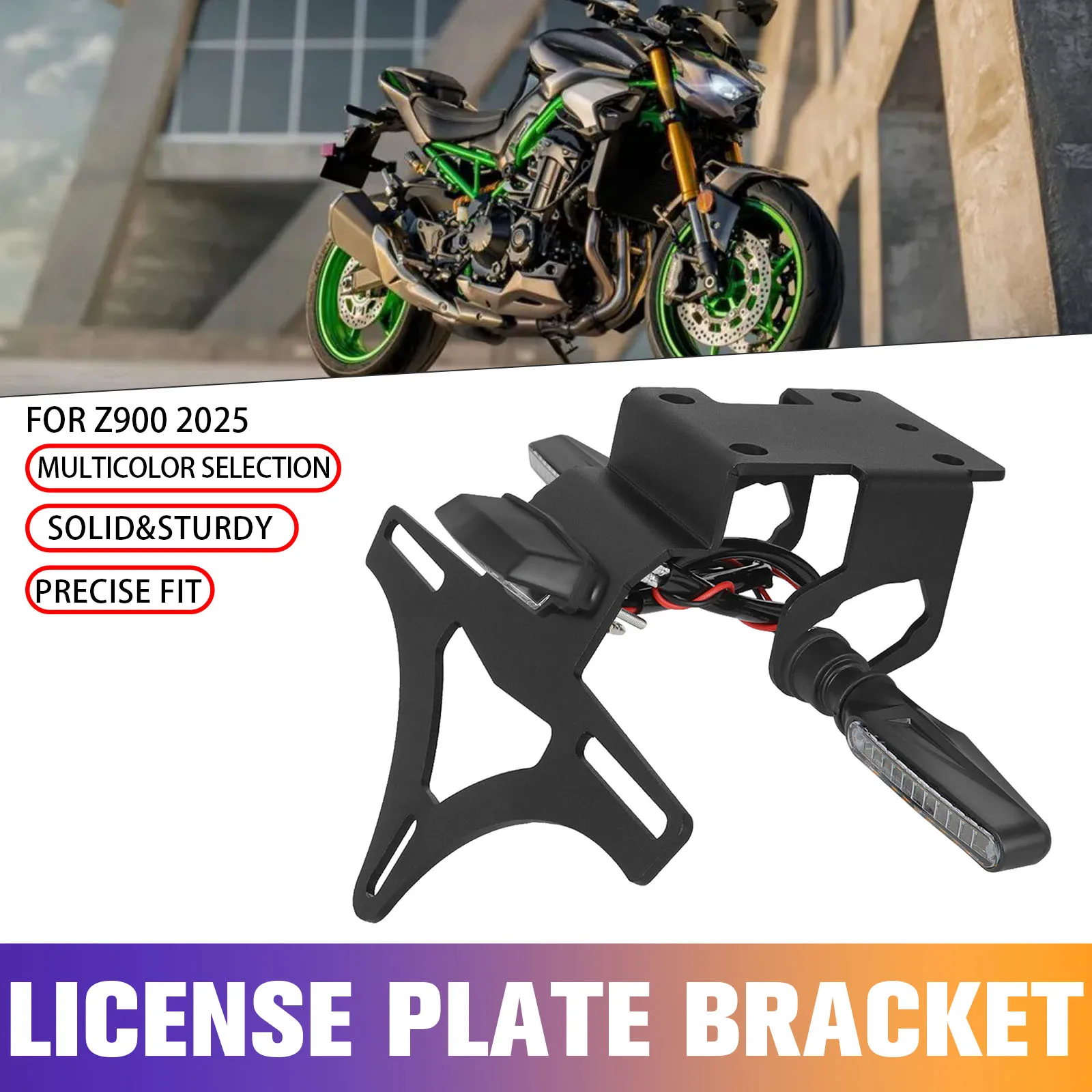 

For Kawasaki Z900 Z 900 SE 2025 Motorcycle License Plate Holder Frame With LED Light Tail Tidy Bracket Turn Signal Z900SE