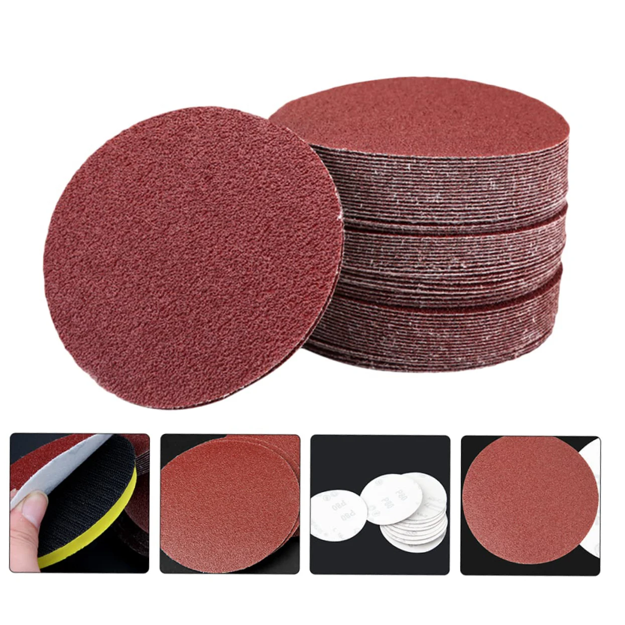 

Шлифовальный диск 4/5/6 дюймов 60 80 100 120 150 180 240 320 ~ 1000 зернистость для круглых полировальных красных наждачных бумажниц абразивные инструменты набор аксессуаров