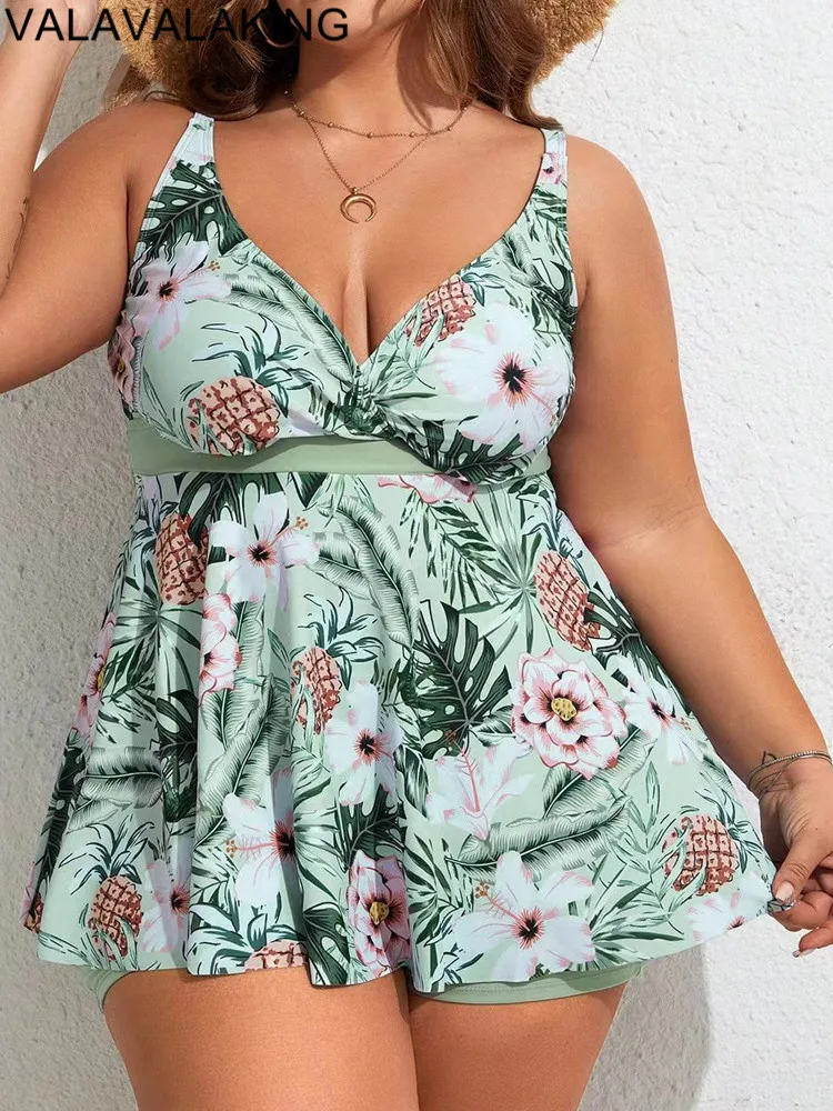 2024 Print 2 Piece Plus Size Tankini Women High Waist Large Swimsuit Strapped Brazilian Big Swimwear Chubby Curvy Bathing Suit