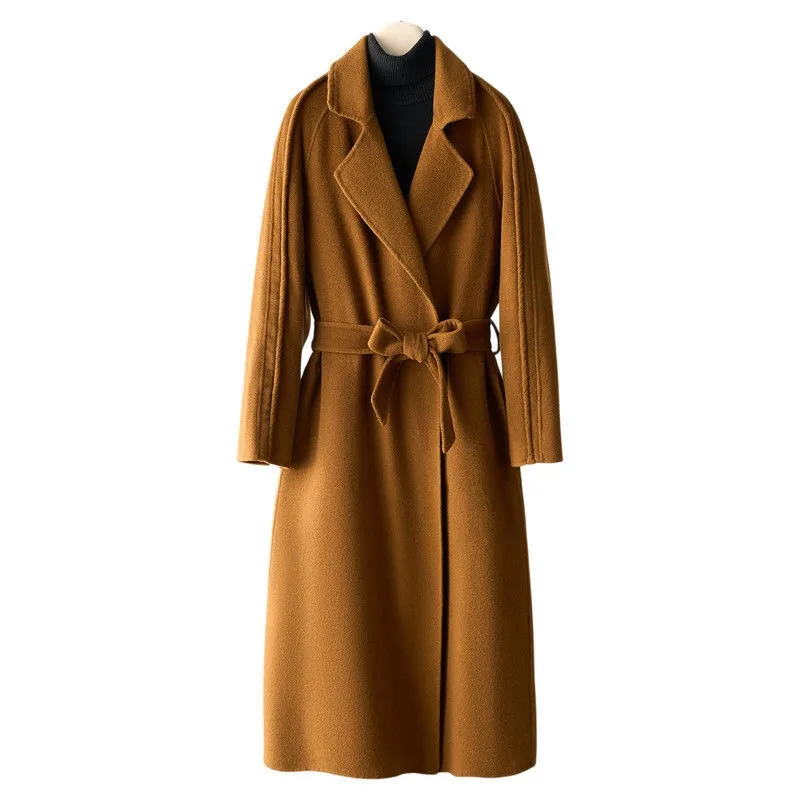معطف صوفي طويل من الكشمير بنسبة 10.8% للنساء لخريف وشتاء 2025 سترة جديدة من النايلون على الوجهين #1