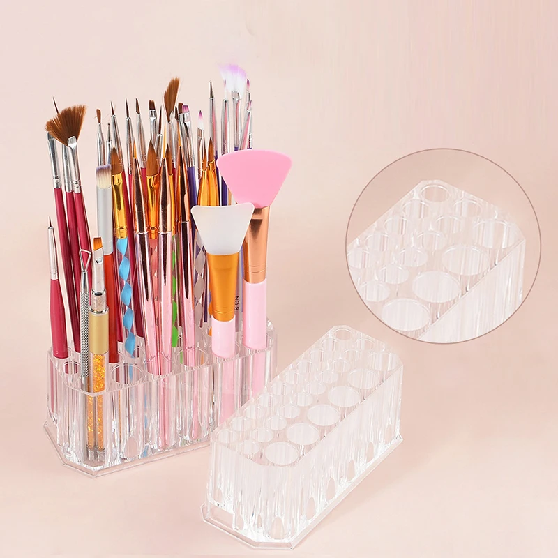 Storage Box for Nail Brushes and Makeup Brushes, Nail Tools Holder, Stand Organizer, Storage Shelf, Mostrando Shelf, 26 Buracos