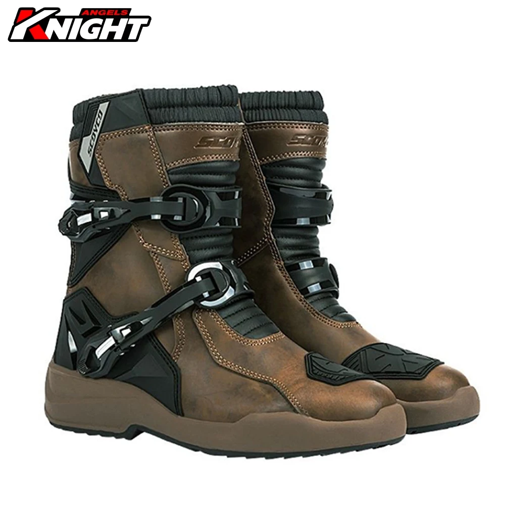 

Мотоботы Scoyco Enduro мужские водонепроницаемые, коричневые кожаные мотоботинки для мотокросса, противоскользящие, аксессуары для мотоциклов