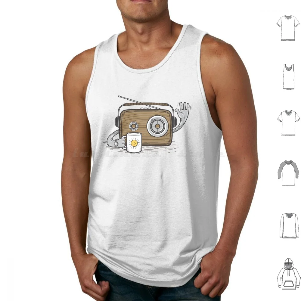 Radio Waves Good Morning Tank Tops Vest Sleeveless Character Cool Funny Good Morning Heavyhand Radio Wave Cute Vector Music