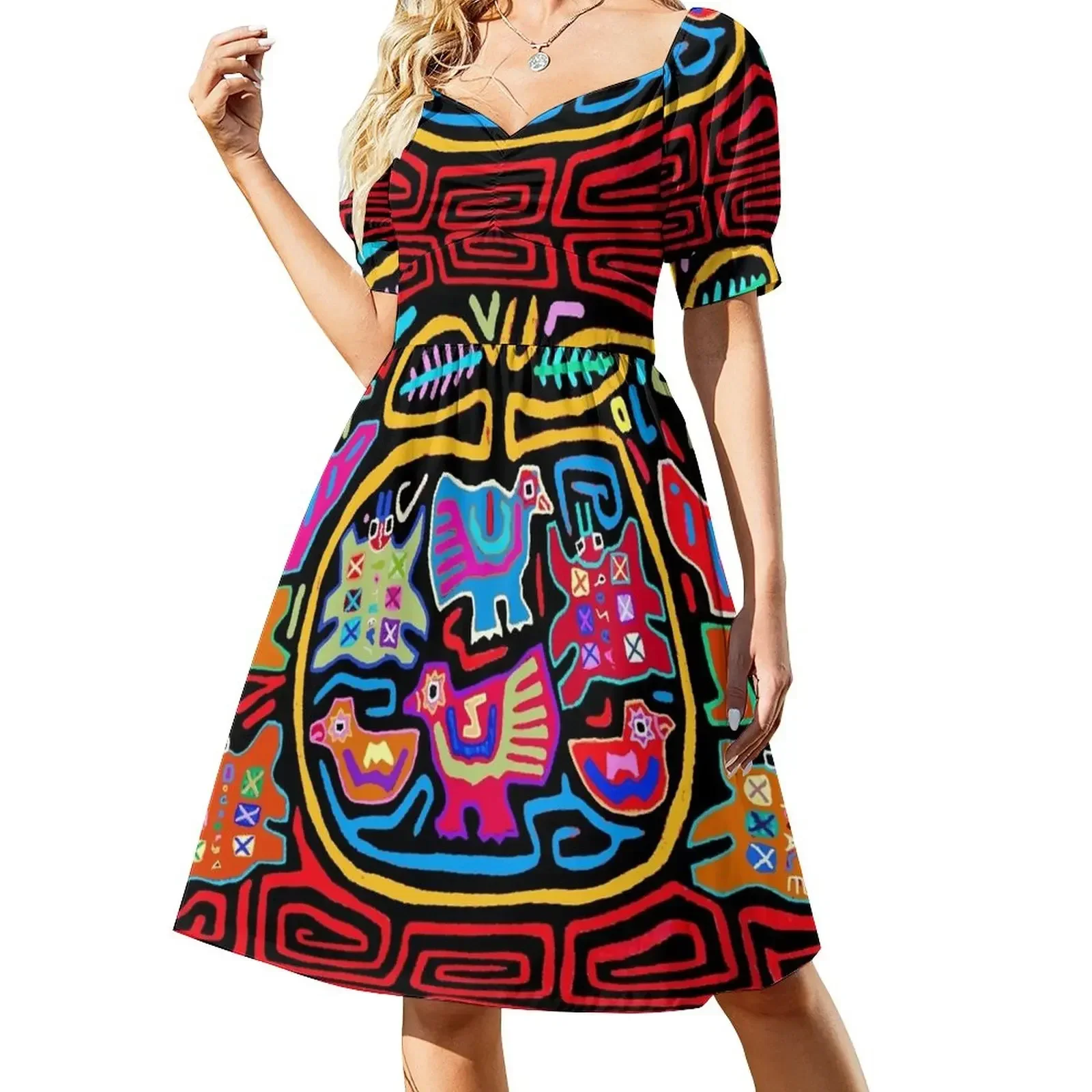 

Panama Mola Chicken Play Mat Short-Sleeved Dress Dress women dress